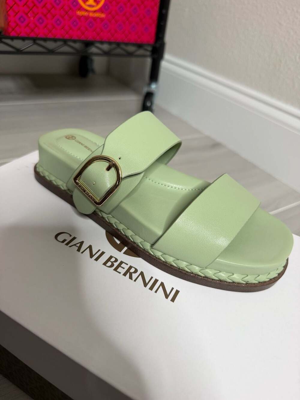 Giani Bernini GianaaP Double Band Slide Sandals Tender Green Retail $70
